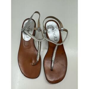 Miss Magli Womens Sandals Size 36 Brown Silver Rhinestone Thong Low Heel